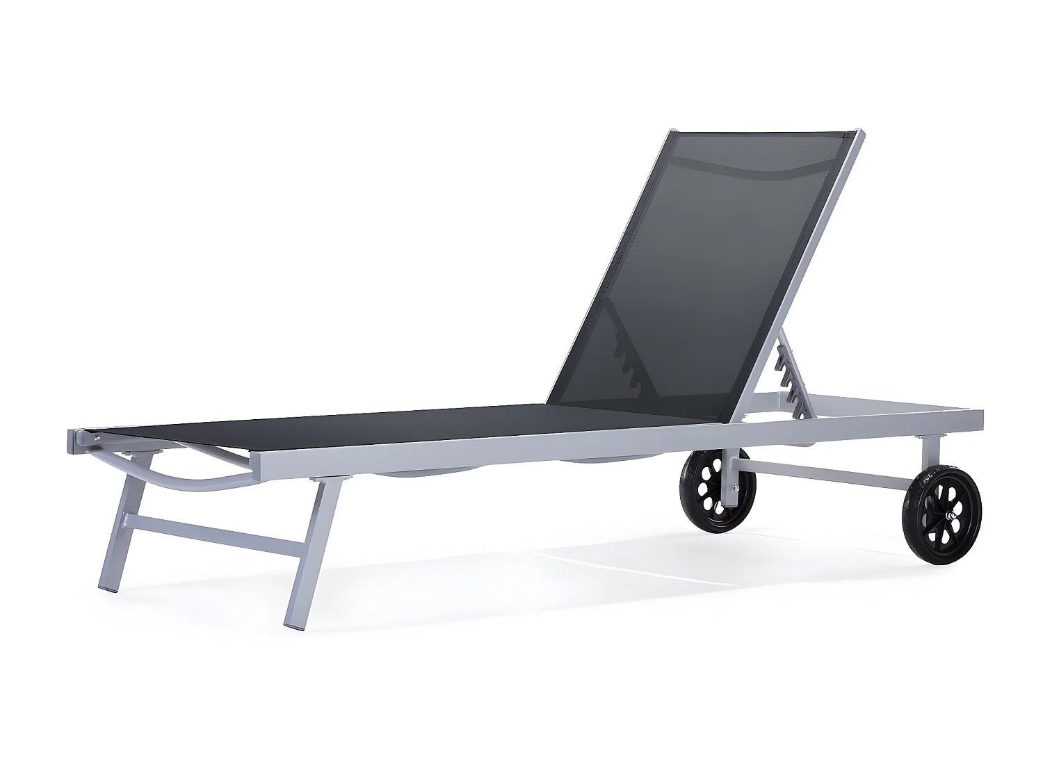 Espreguiçadeira Alu/Textilene "Bella" com rodas - Cinza, encosto reclinável em 5 posições