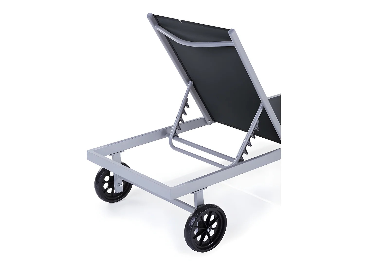 Espreguiçadeira Alu/Textilene "Bella" com rodas - Cinza, encosto reclinável em 5 posições