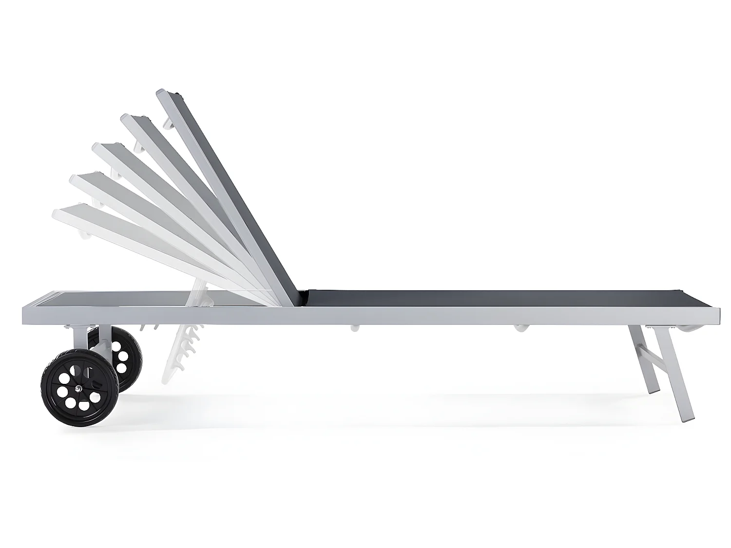 Ligbed tuin ligstoel met wielen aluminium textileen "Bella" - Grijs