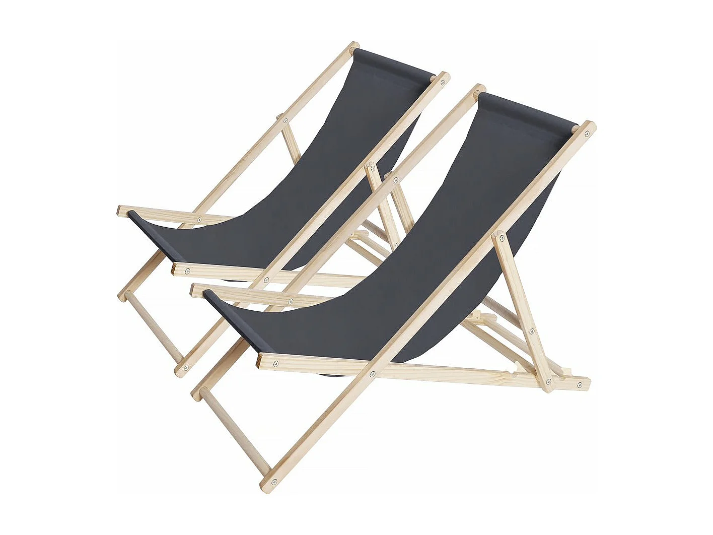 Lot de 2 transats en bois "Chilienne" - 107 x 56.5 x 81 cm - Gris