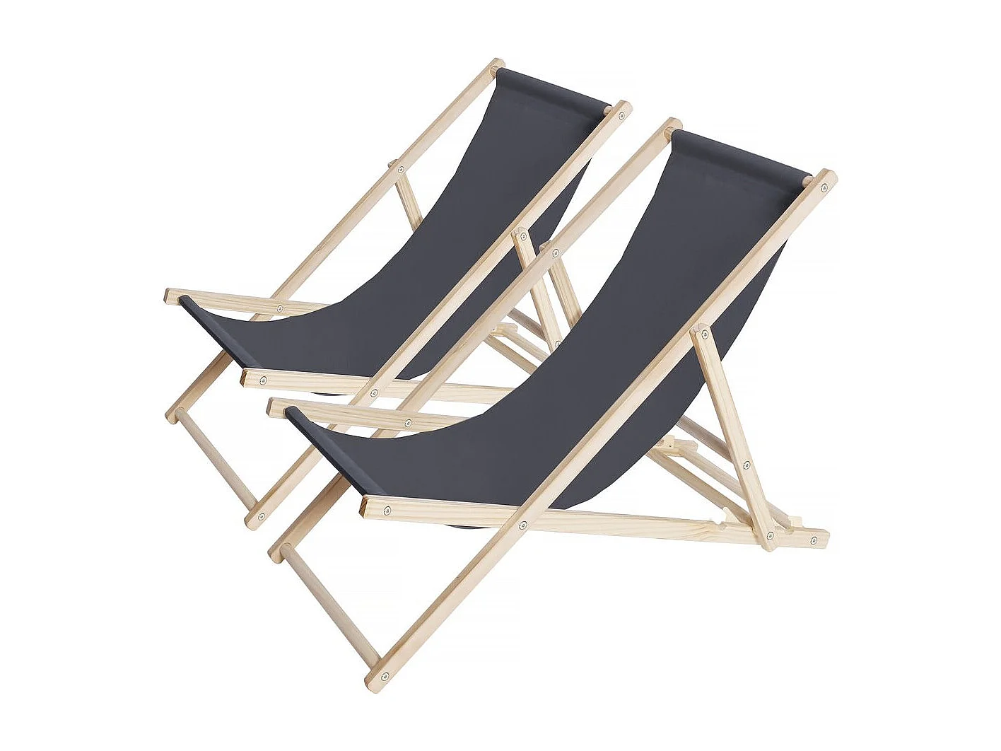 Strandstoel set 2 houten tuinstoelen canvas "Chilienne" - 107 x 56.5 x 81 cm - Grijs