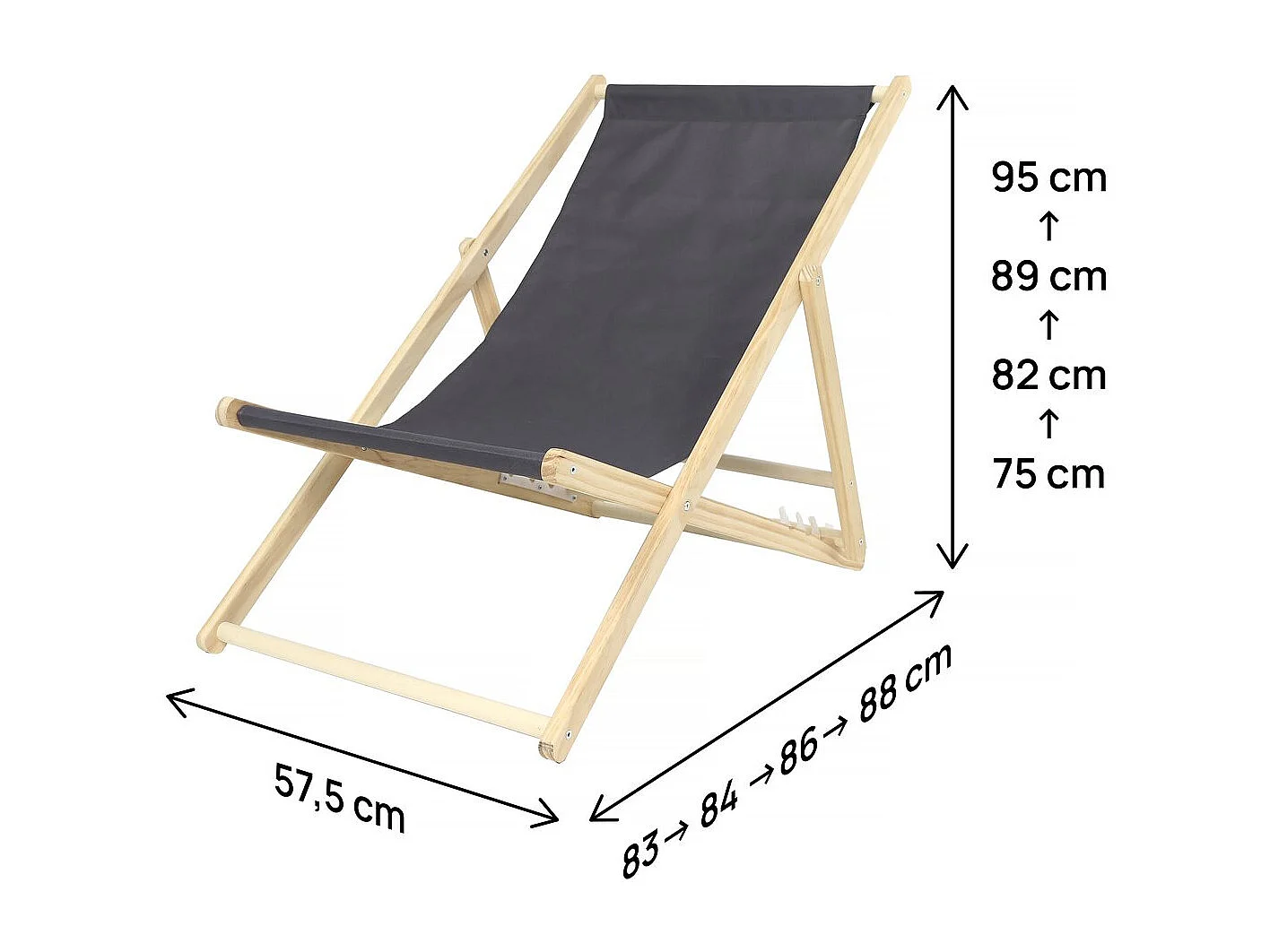 Lot de 2 transats en bois "Chilienne" - 107 x 56.5 x 81 cm - Gri