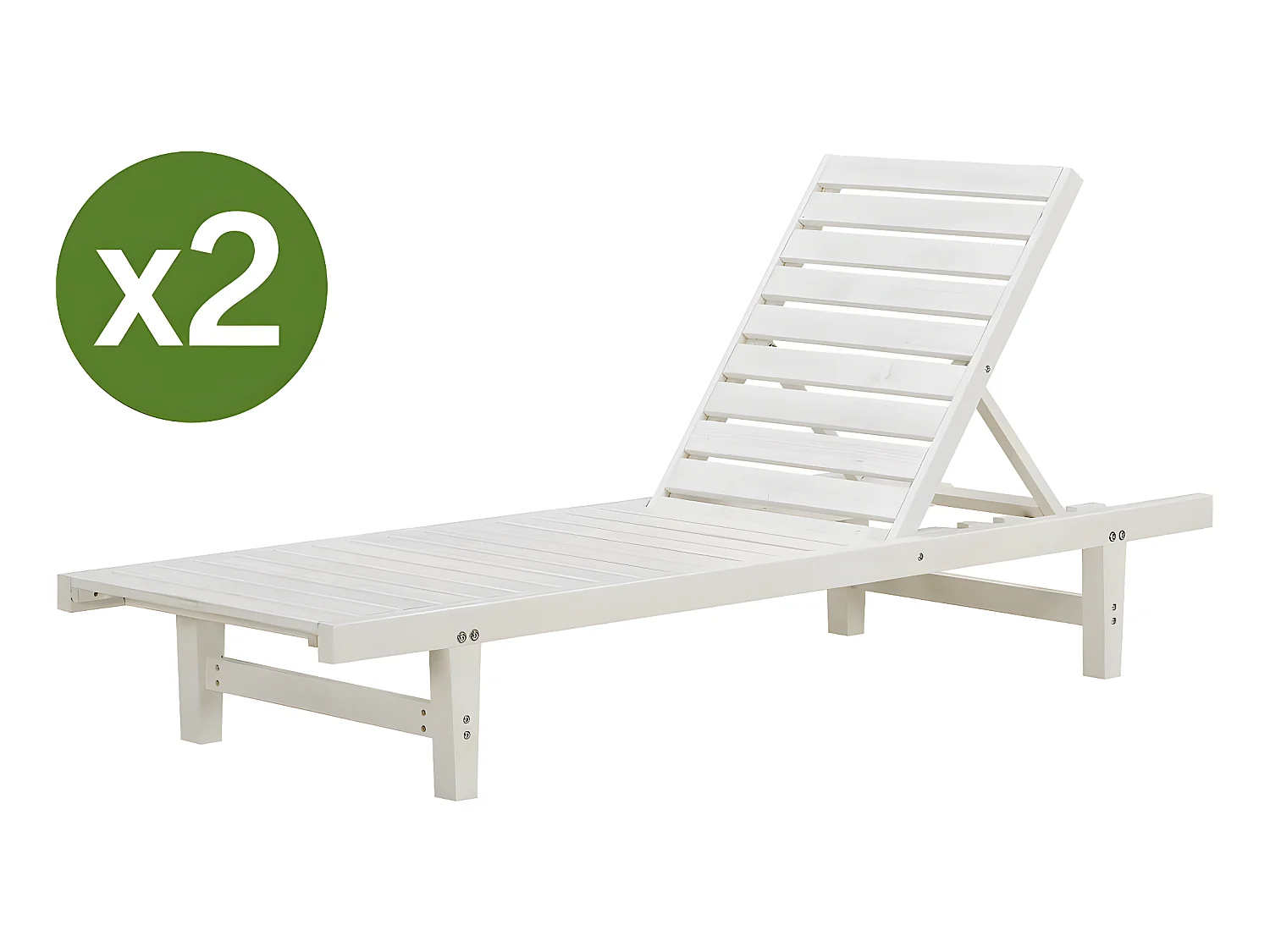 Lot de 2 bains de soleil en bois "Rawai" - Blanc