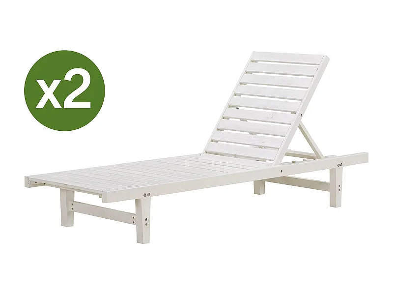 Juego de 2 tumbonas de madera Rawai - Blanco