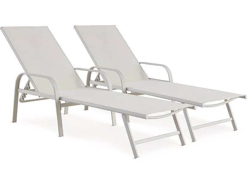 Conjunto de 2 espreguiçadeiras de metal "Farniente" - Branco, confortáveis e resistentes para relaxar ao ar livre