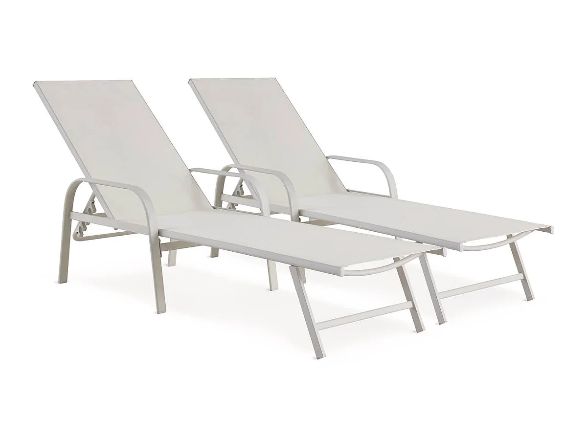 Conjunto de 2 espreguiçadeiras de metal "Farniente" - Branco, confortáveis e resistentes para relaxar ao ar livre