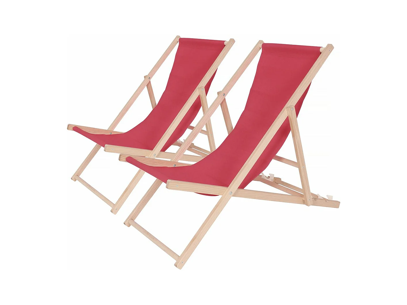 Lot de 2 transat en bois "Chilienne" - 107 x 56.5 x 81 cm - Rouge