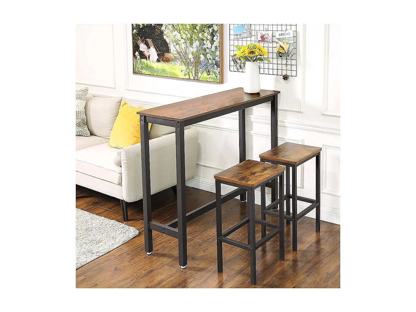 VASAGLE Barbord, smalt rektangulært barbord, køkkenbord, pub-spisebord, robust metalramme, 120 x 40 x 100 cm, nem montering, industrielt design, rustik brun og