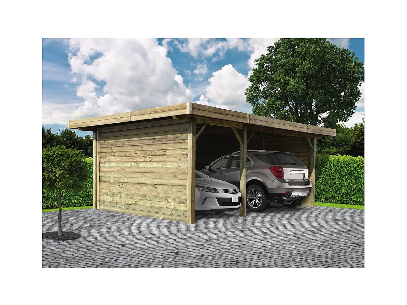 Carport voiture bois - 35 m² - 5.06 x 7.06 x 2.72 m