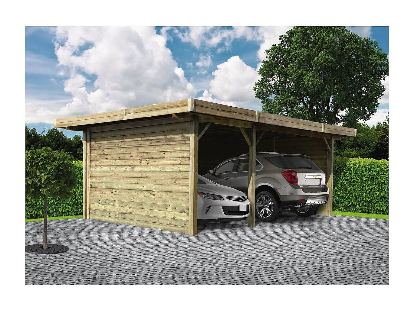 Carport voiture bois - 35 m² - 5.06 x 7.06 x 2.72 m