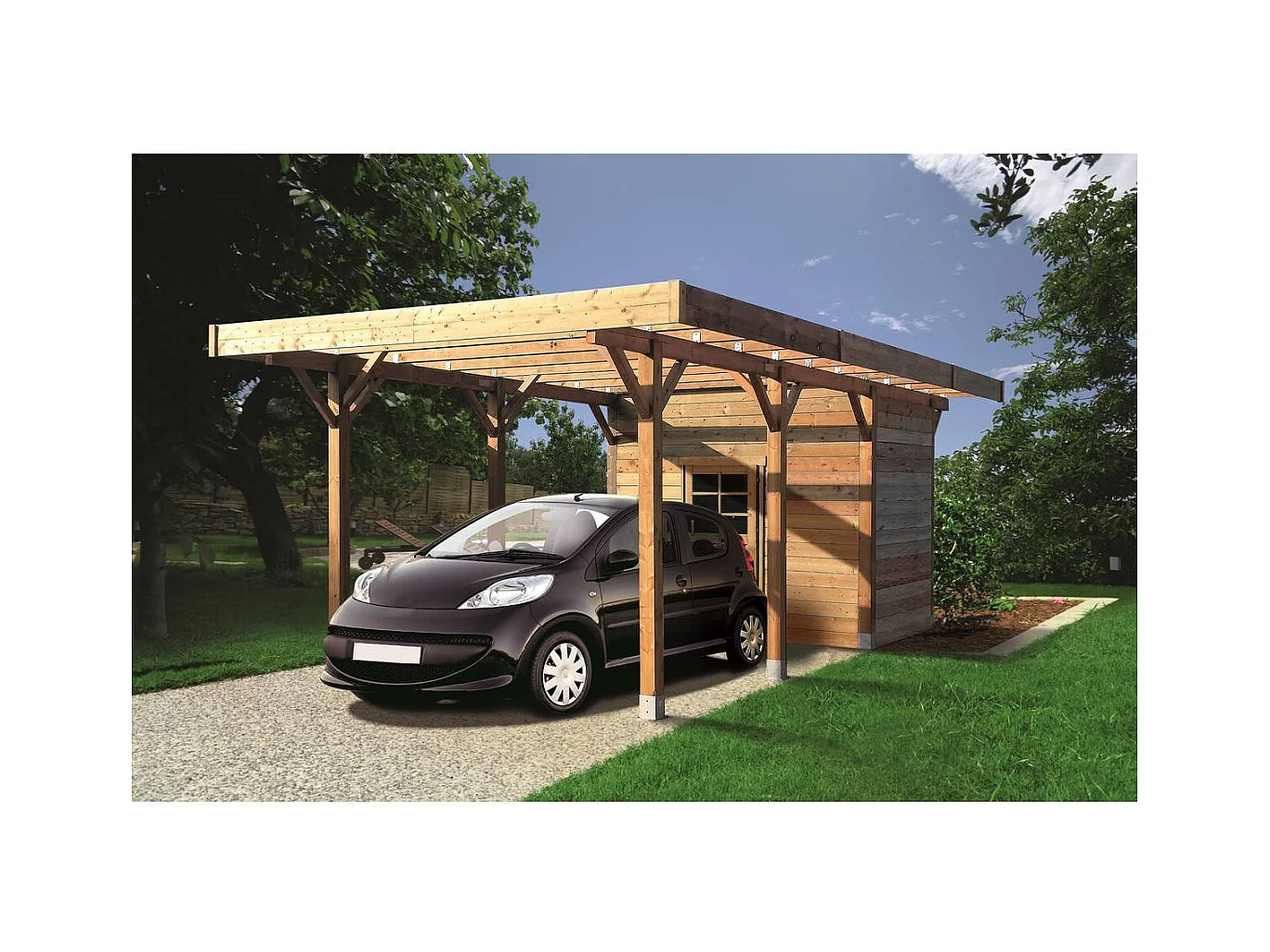 Carport voiture bois - 13.48 m² - 3.06 x 7.06 m