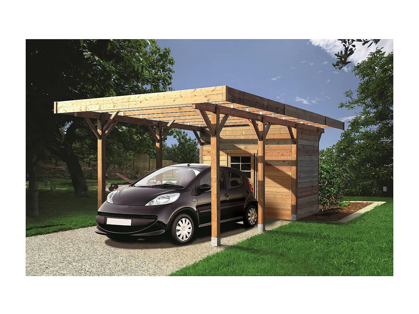 Carport voiture bois - 13.48 m² - 3.06 x 7.06 m