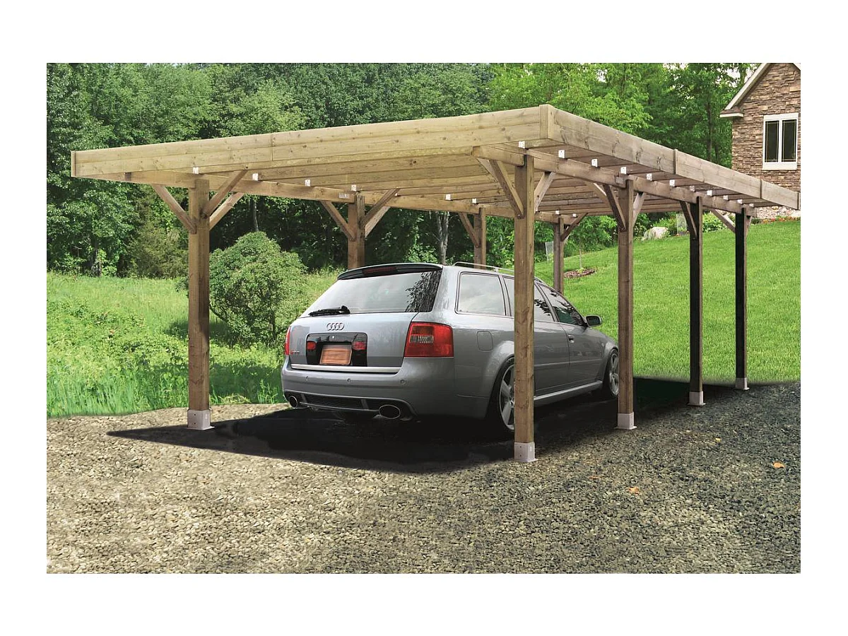 Carport voiture bois "Carport Modular" - 19.96 m² - 6.06 x 5.06 x 2.73 m