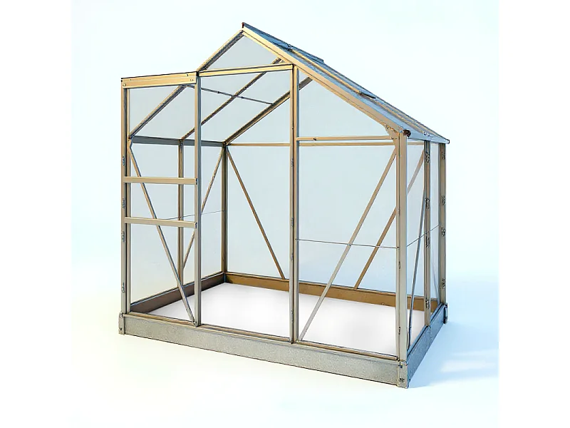 Serra da Giardino Policarbonato "Diamant 46" con Base - 2,28m², Porta Scorrevole, Lucernario e Grondaie