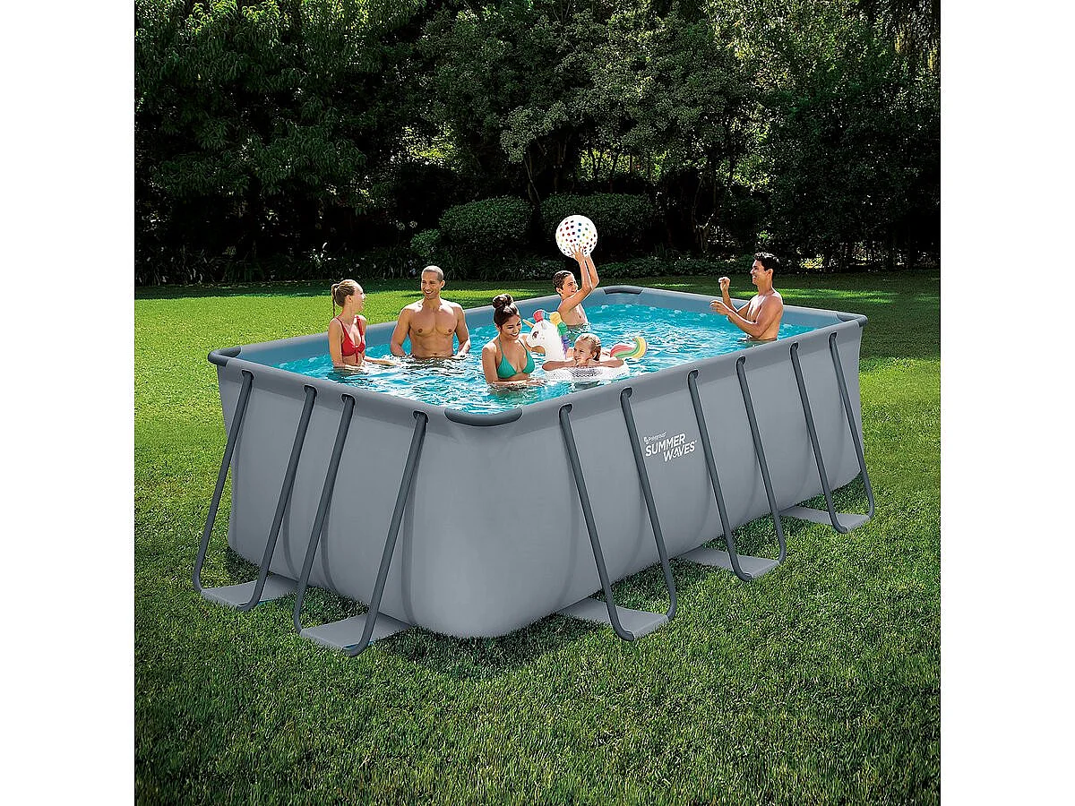 Rektangulär Grå Tubulär Pool "Ludo 2" - 4,01 x 2,01 x 1,22 m - Säkerhetsstege ingår