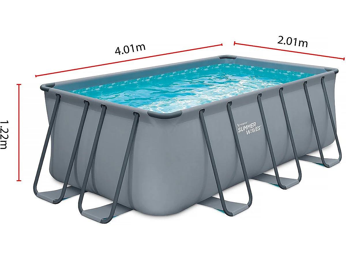 Rektangulär Grå Tubulär Pool "Ludo 2" - 4,01 x 2,01 x 1,22 m - Säkerhetsstege ingår