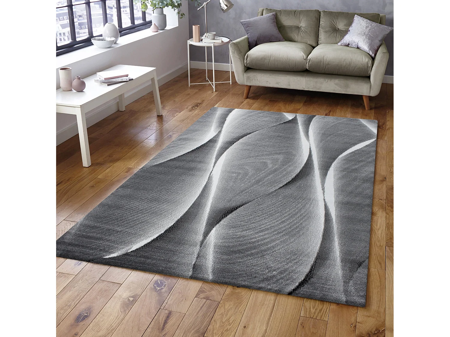ARIA - Tapis Graphique à effet vagues - Gris 160 x 230 cm