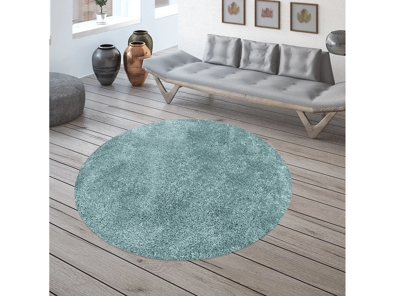 MOELLEUX - Tapis cosy Rond à poils longs - Bleu Pastel 080 x 080 cm