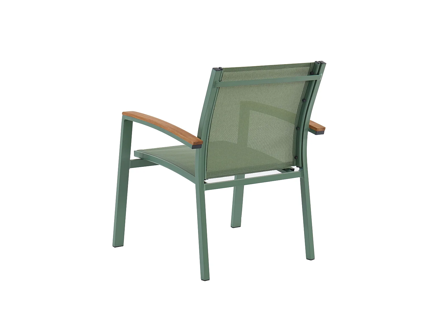 Salle à manger de jardin en aluminium : une table extensible L.180/240cm et 8 fauteuils empilables avec accoudoirs acacia - Vert amande - NAURU de MYLIA
