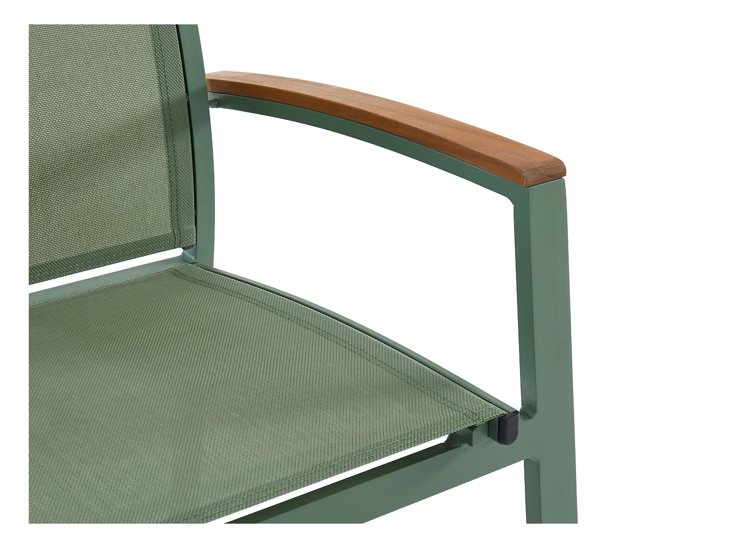 Salle à manger de jardin en aluminium : une table extensible L.180/240cm et 8 fauteuils empilables avec accoudoirs acacia - Vert amande - NAURU de MYLIA