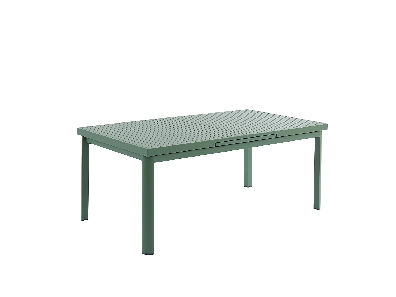 Salle à manger de jardin en aluminium : une table extensible L.180/240cm et 8 fauteuils empilables avec accoudoirs acacia - Vert amande - NAURU de MYLIA