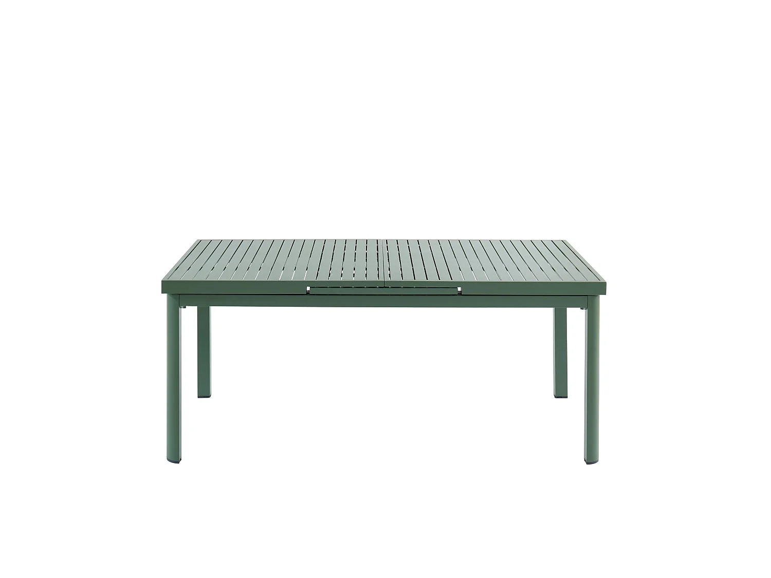 Salle à manger de jardin en aluminium : une table extensible L.180/240cm et 8 fauteuils empilables avec accoudoirs acacia - Vert amande - NAURU de MYLIA