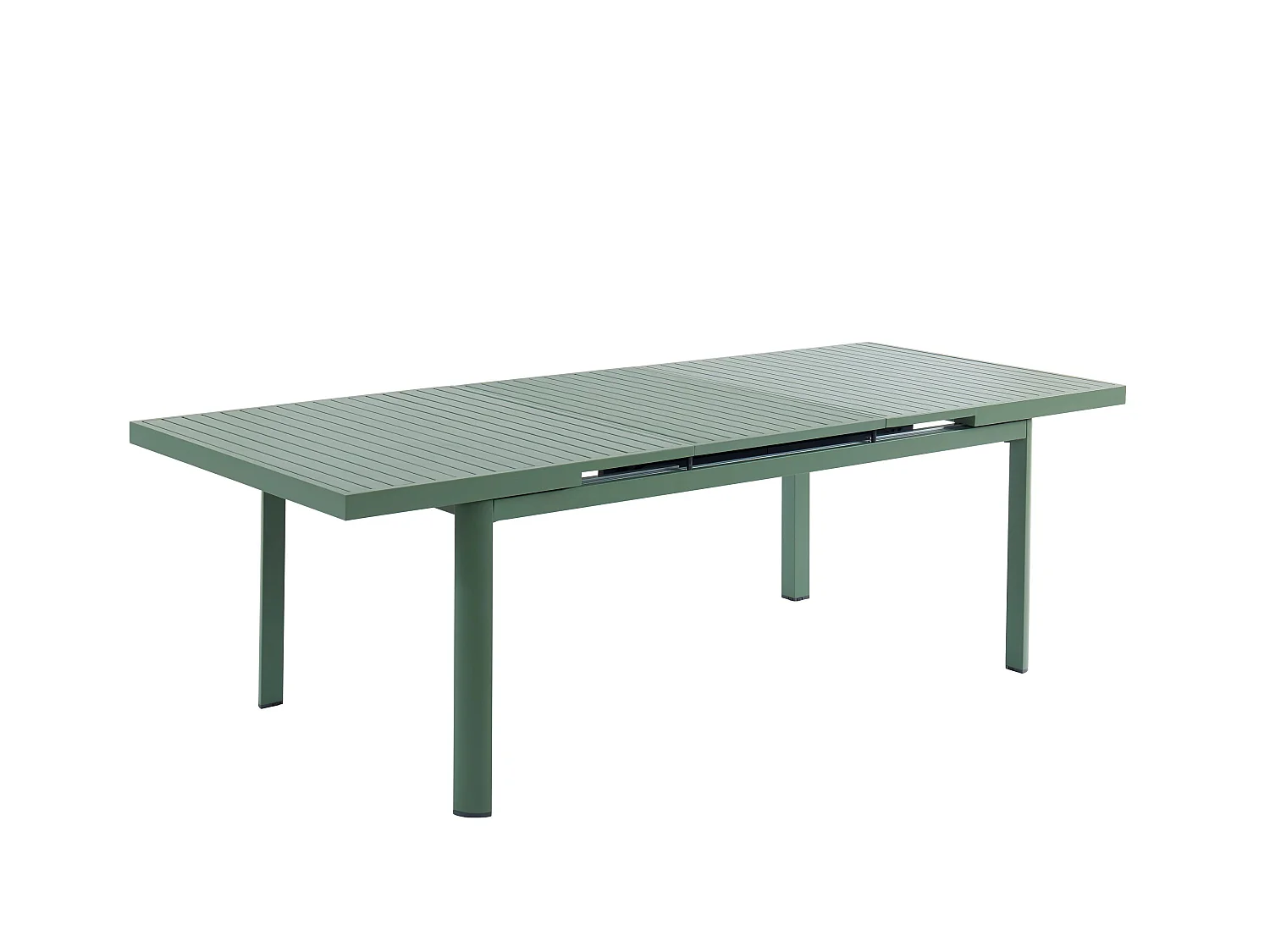 Salle à manger de jardin en aluminium : une table extensible L.180/240cm et 8 fauteuils empilables avec accoudoirs acacia - Vert amande - NAURU de MYLIA