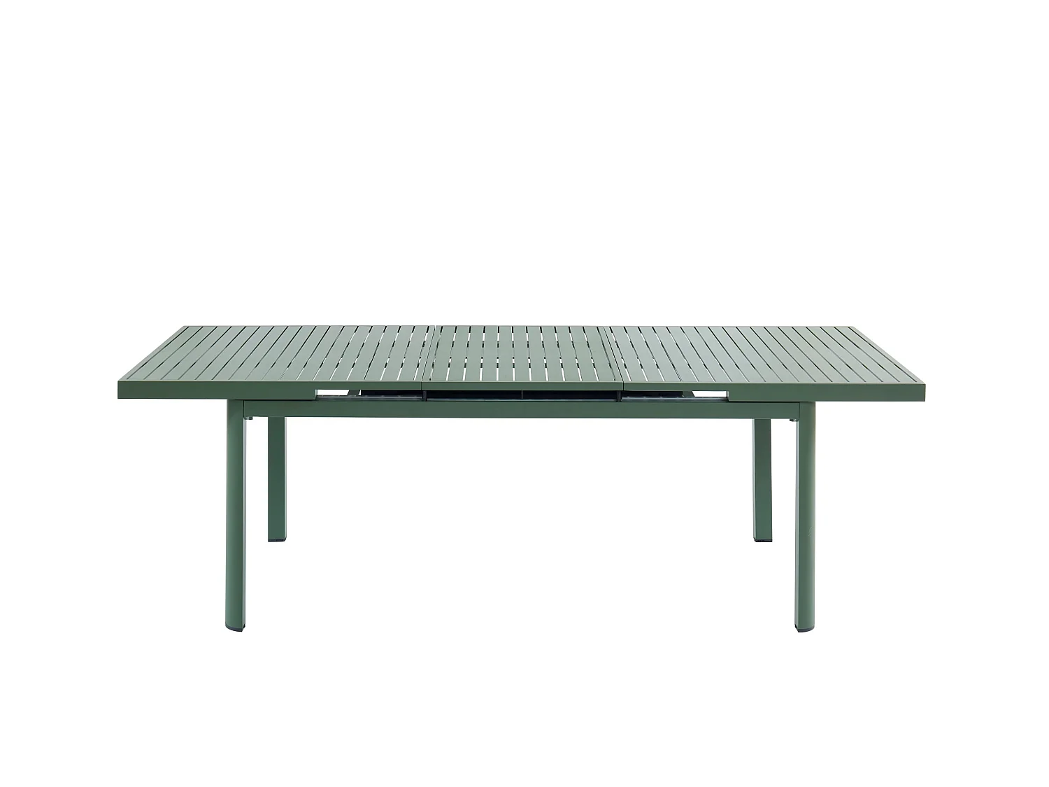 Salle à manger de jardin en aluminium : une table extensible L.180/240cm et 8 fauteuils empilables avec accoudoirs acacia - Vert amande - NAURU de MYLIA