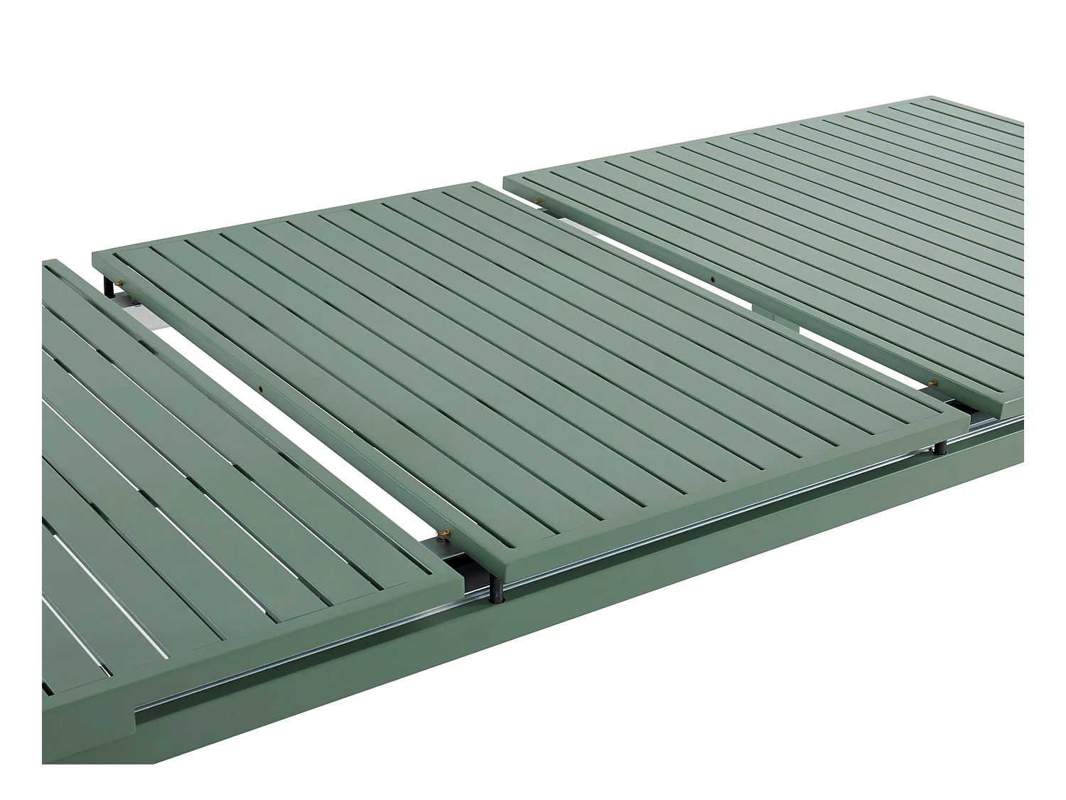 Salle à manger de jardin en aluminium : une table extensible L.180/240cm et 8 fauteuils empilables avec accoudoirs acacia - Vert amande - NAURU de MYLIA