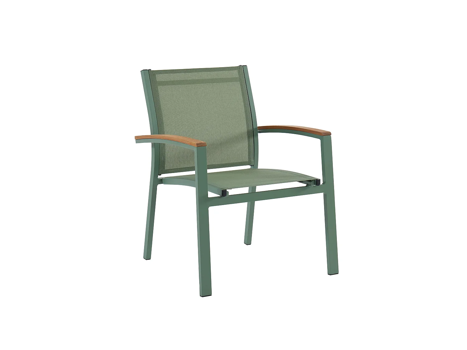Salle à manger de jardin en aluminium : une table extensible L.180/240cm et 8 fauteuils empilables avec accoudoirs acacia - Vert amande - NAURU de MYLIA