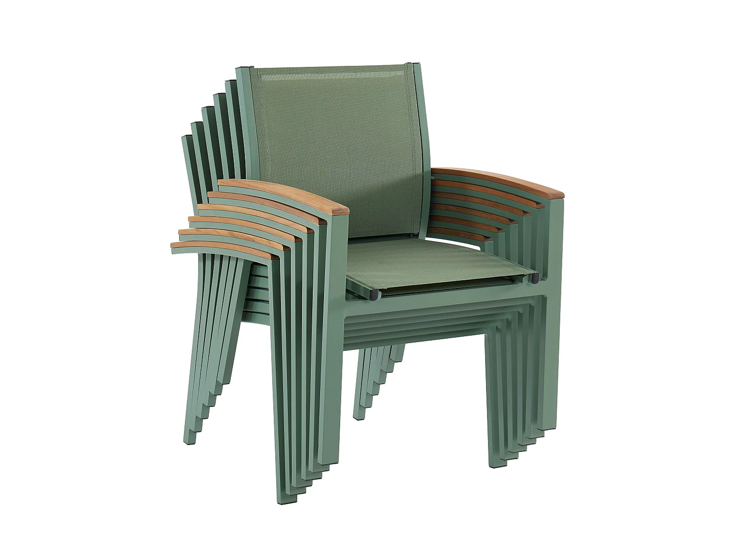 Garten-Essgruppe: Tisch ausziehbar L. 180/240 cm + 8 stapelbare Sessel - Aluminium - Grün - NAURU von MYLIA