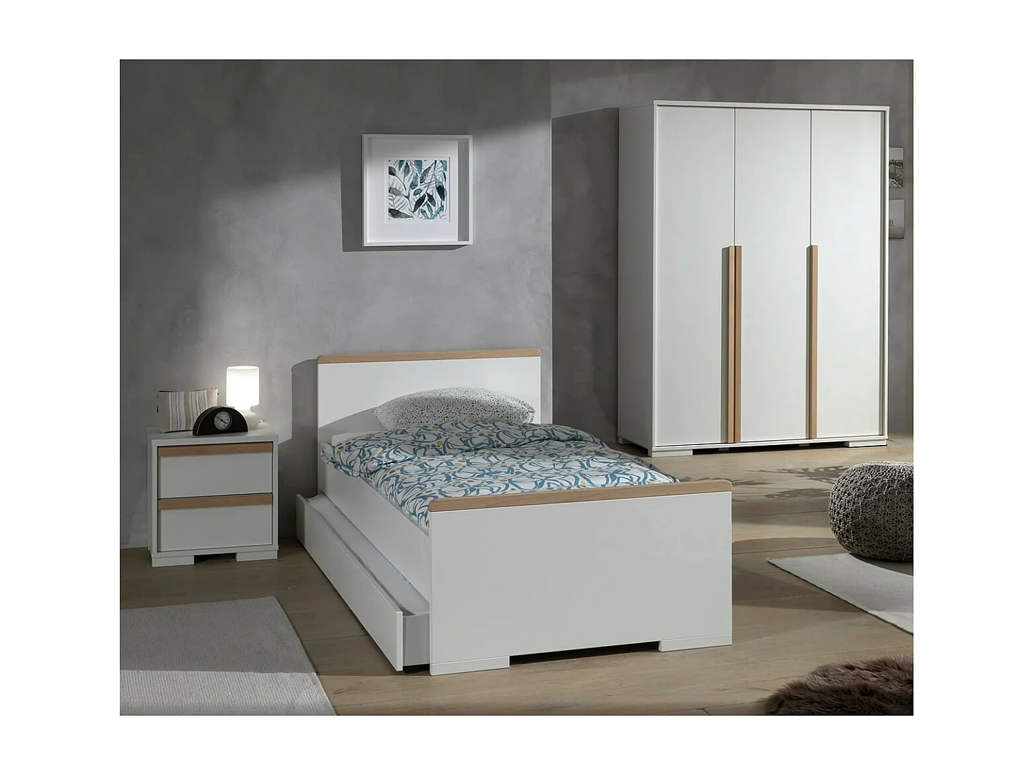 NASH WHITE - Chevet 2 Tiroirs Blanc et Bois