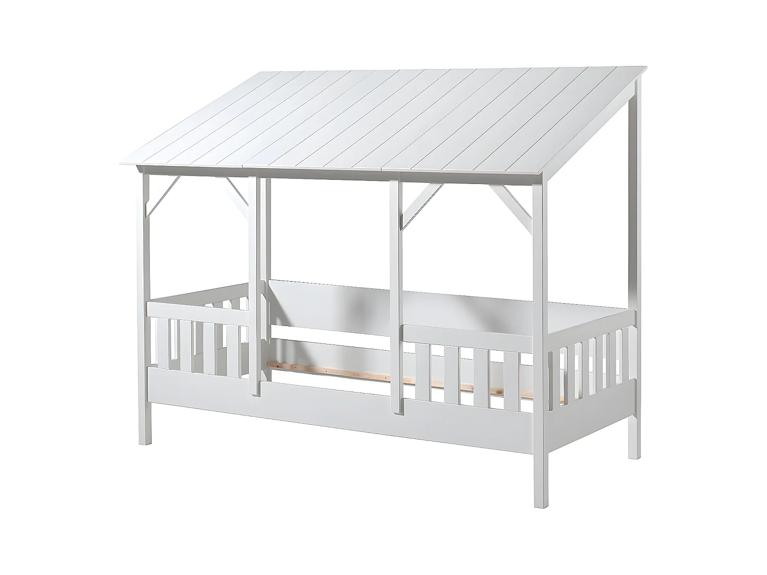 LAKA - Lit Maison 90x200cm Blanc + Sommier + Matelas
