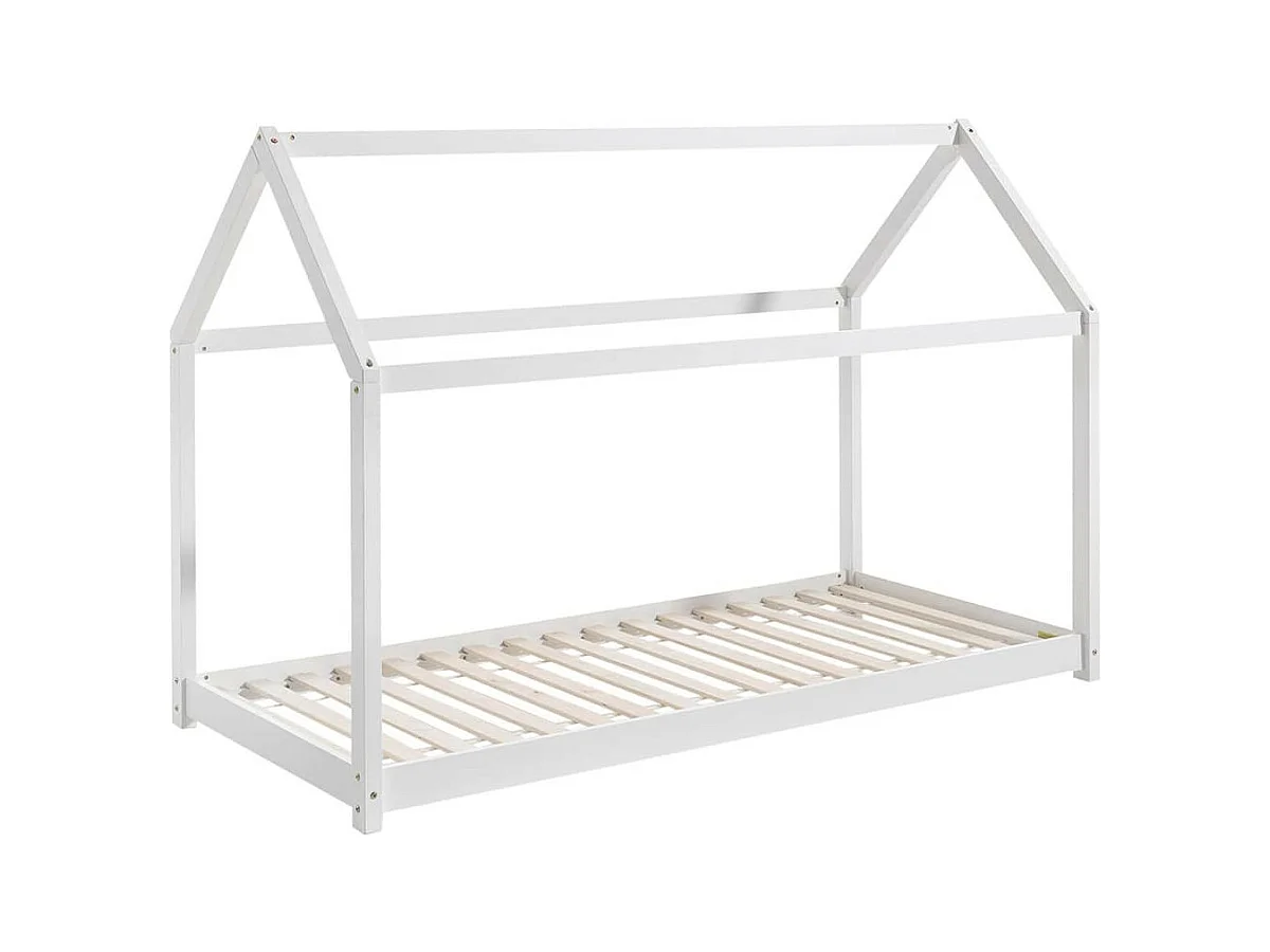 PEGA - Lit Cabane 90x200cm en Pin Laqué Blanc
