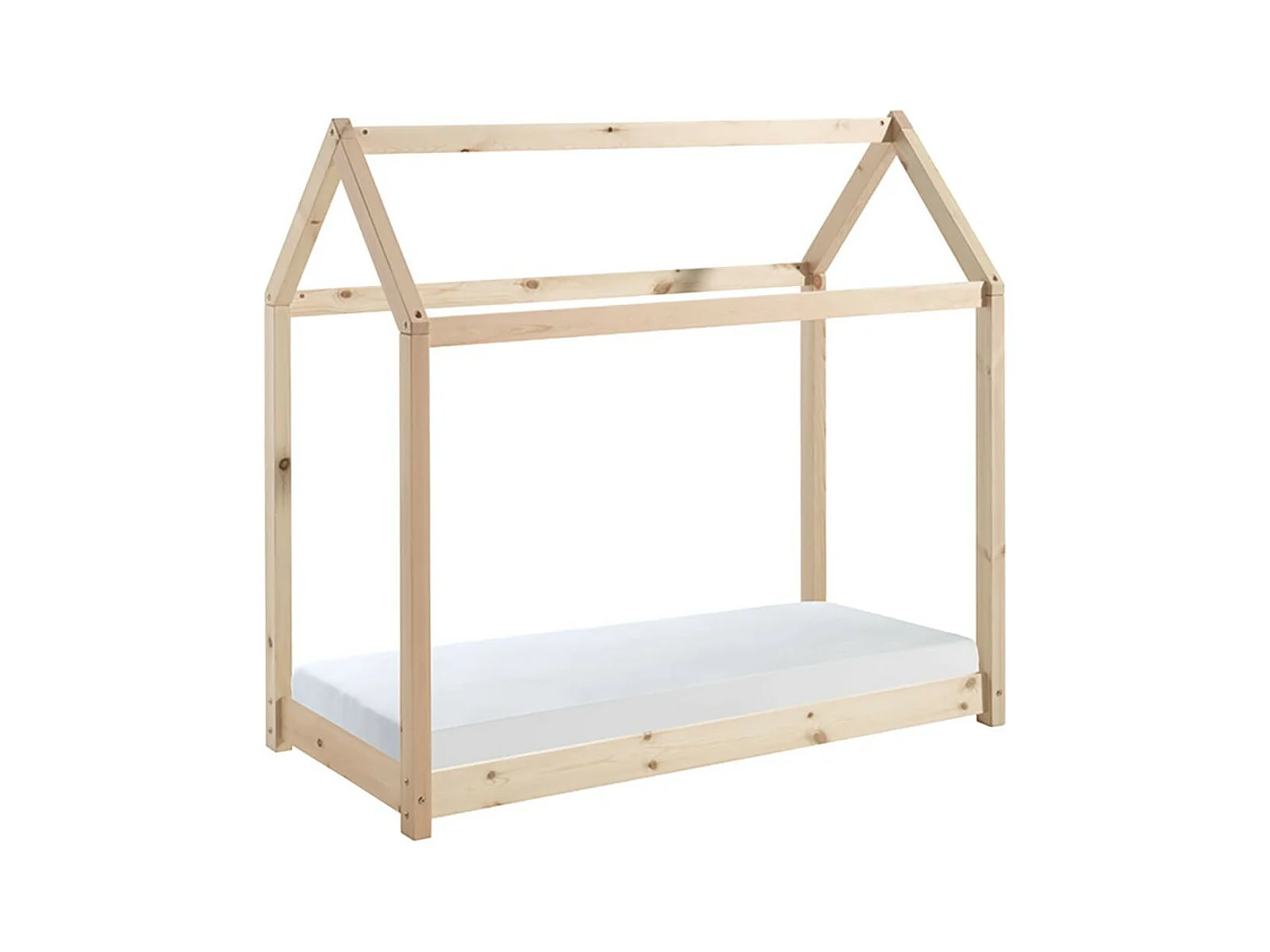 PEGA - Lit Cabane 70x140cm en Pin Naturel + Matelas