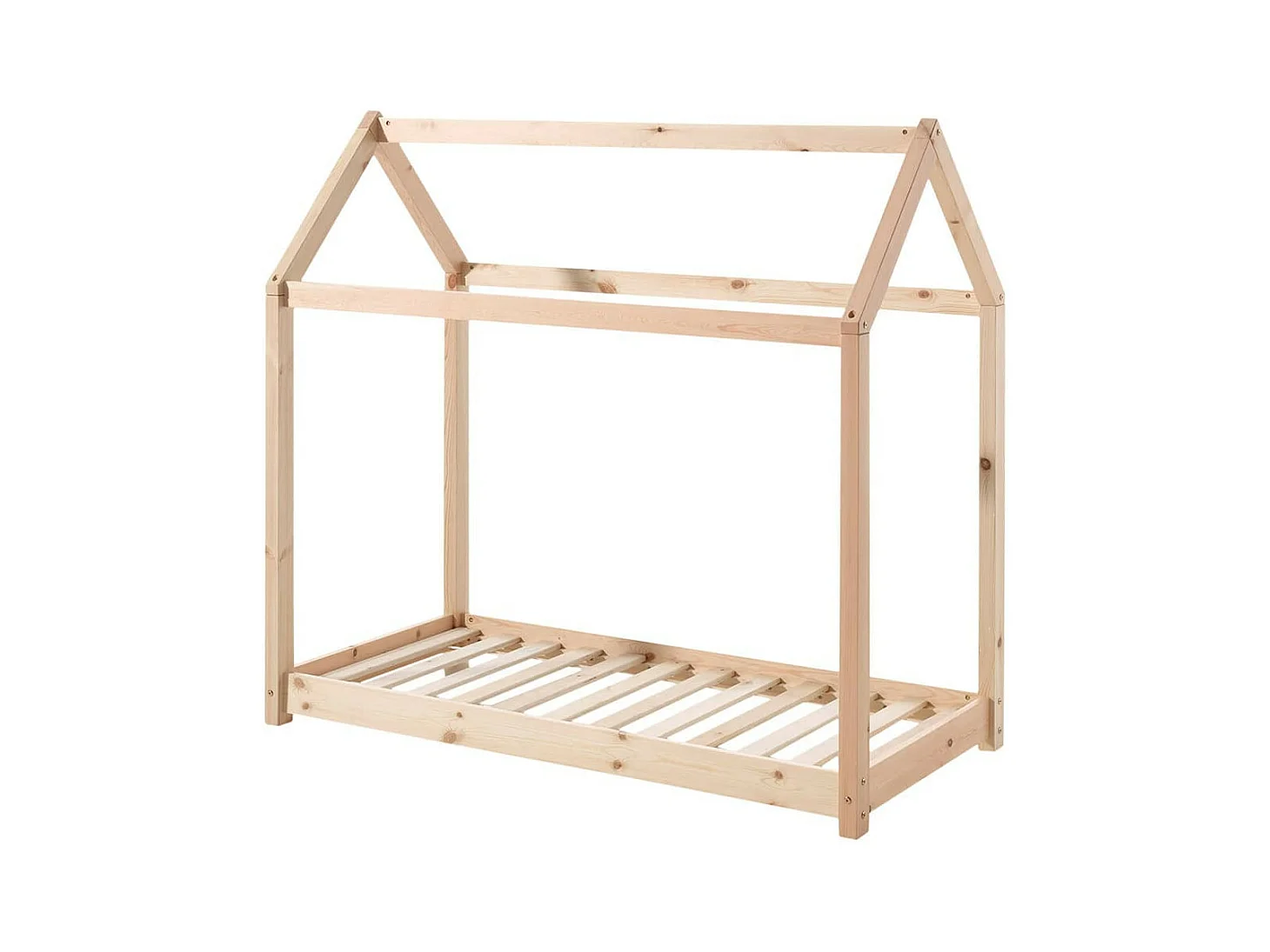 PEGA - Lit Cabane 70x140cm en Pin Naturel + Matelas