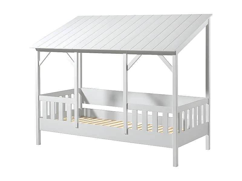 LAKA - Lit Maison 90x200cm Blanc avec Sommier