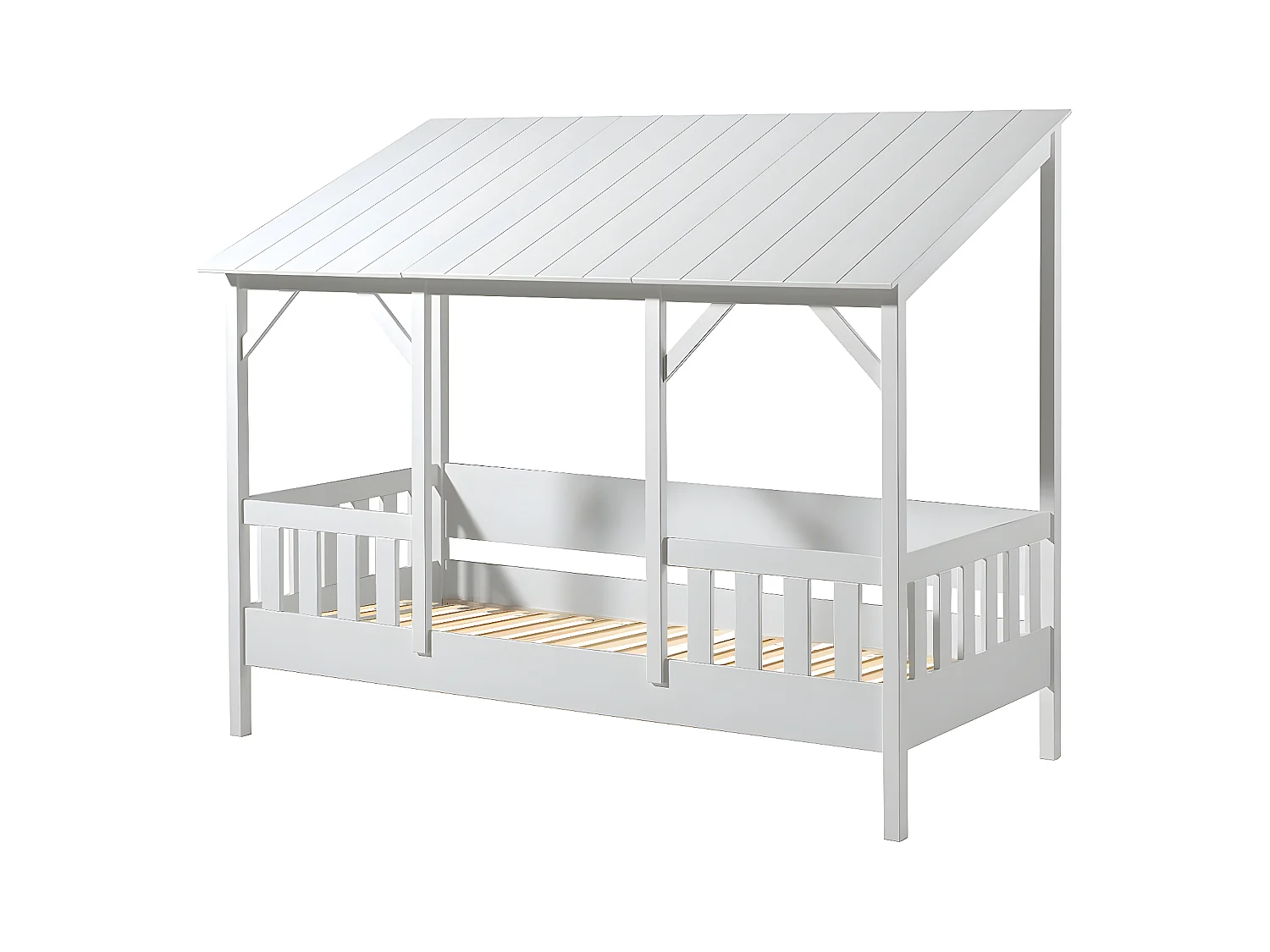 LAKA - Lit Maison 90x200cm Blanc avec Sommier
