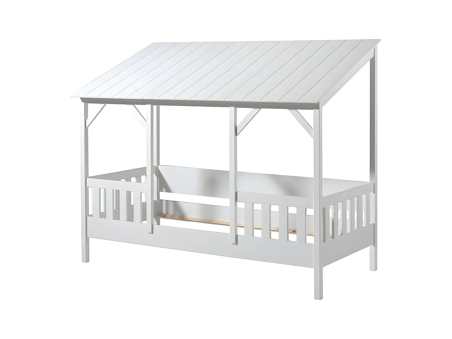 LAKA - Lit Maison 90x200cm Blanc avec Sommier