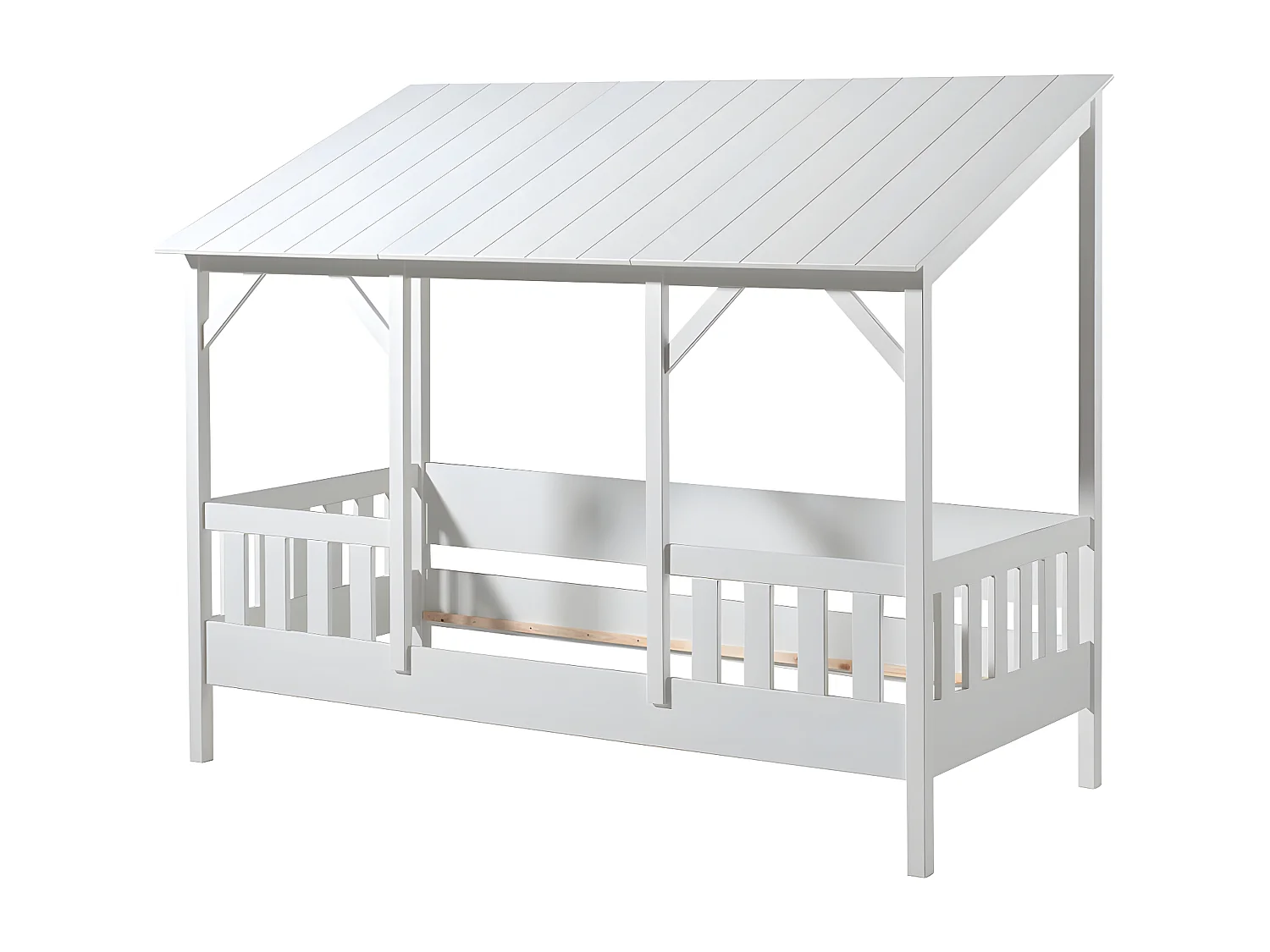LAKA - Lit Maison 90x200cm Blanc avec Sommier