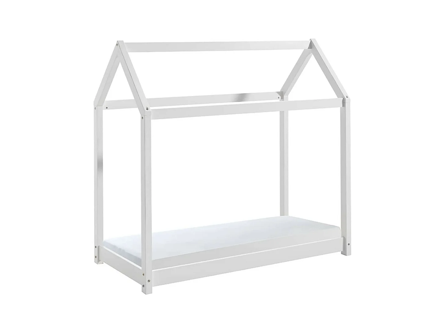 PEGA - Lit Cabane 70x140cm en Pin Laqué Blanc + Matelas