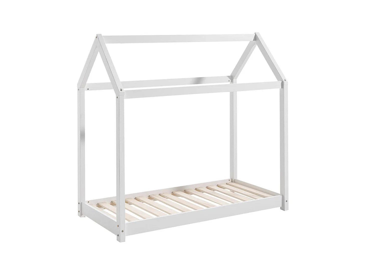 PEGA - Lit Cabane 70x140cm en Pin Laqué Blanc + Matelas