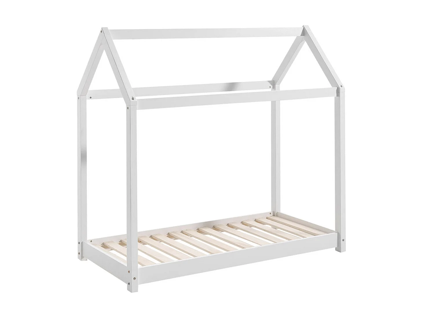 PEGA - Lit Cabane 70x140cm en Pin Laqué Blanc + Matelas