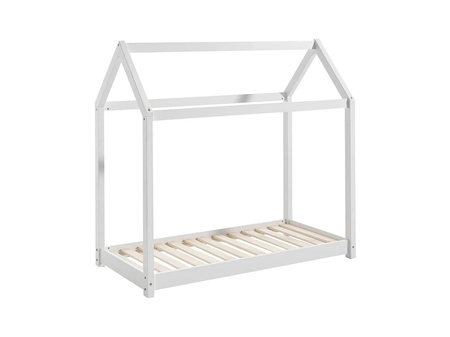 PEGA - Lit Cabane 70x140cm en Pin Laqué Blanc