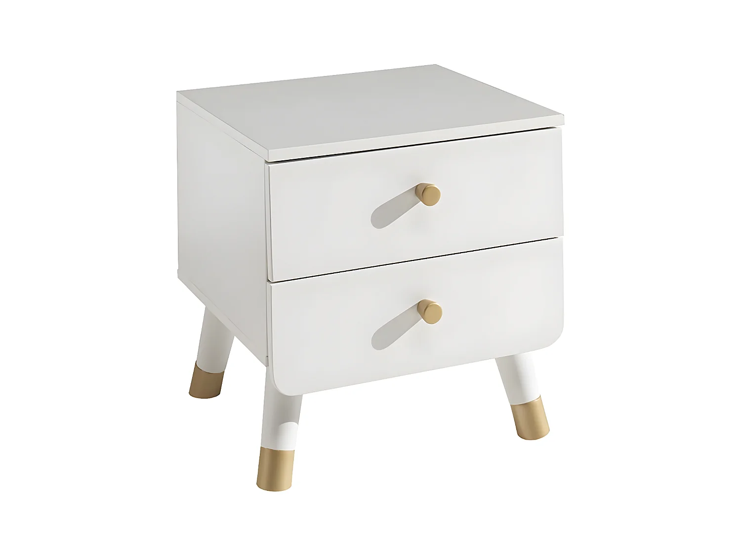 TINY WHITE - Chevet 2 Tiroirs Blanc et Gold