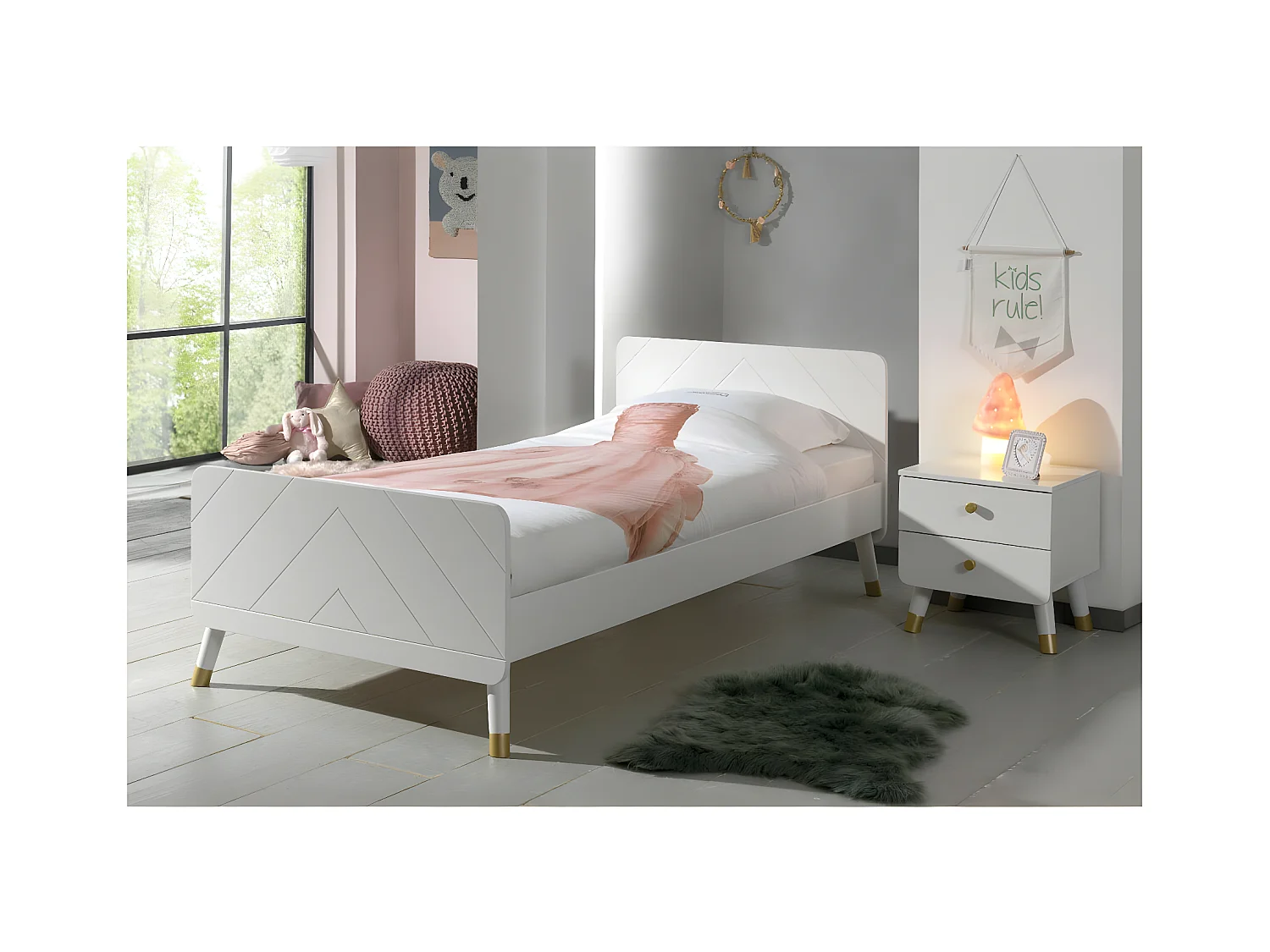 TINY WHITE - Chevet 2 Tiroirs Blanc et Gold