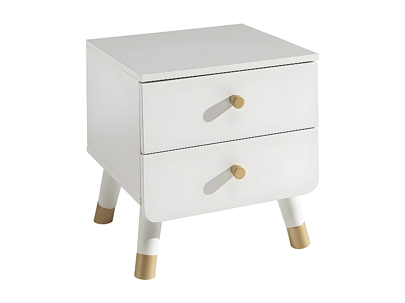 TINY WHITE - Chevet 2 Tiroirs Blanc et Gold