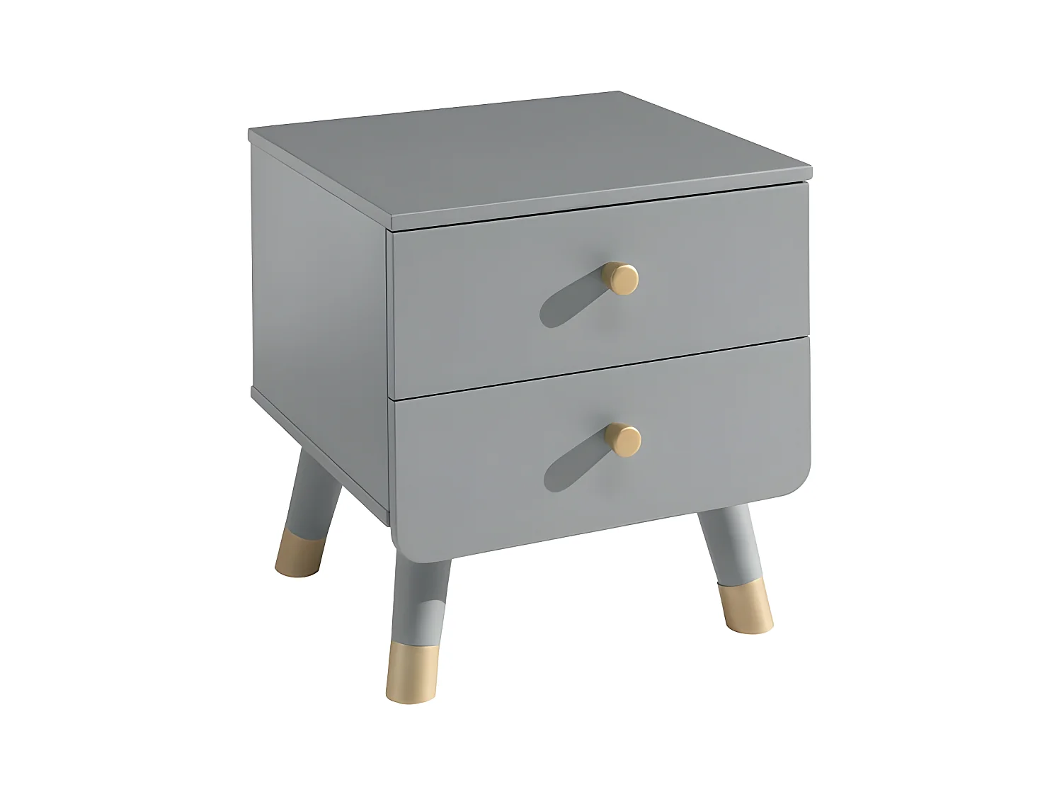 TINY GREY - Chevet 2 Tiroirs Gris et Gold