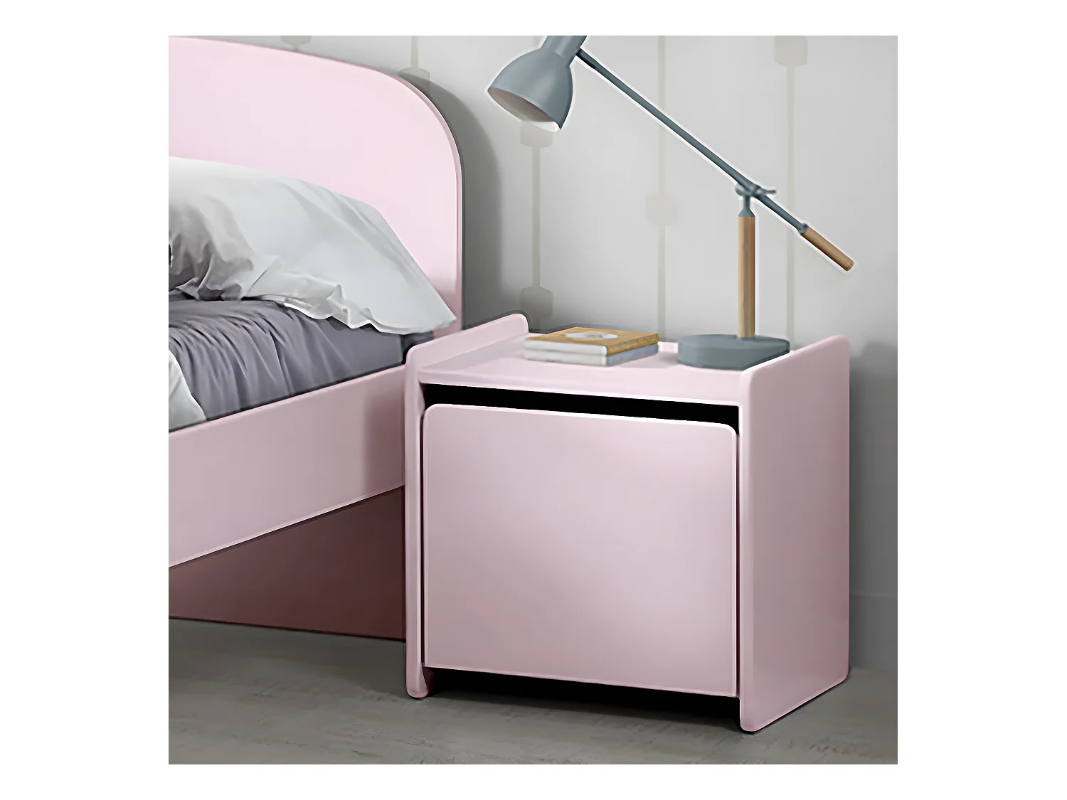 BODHI PINK - Chevet 1 Porte avec Rebords Rose