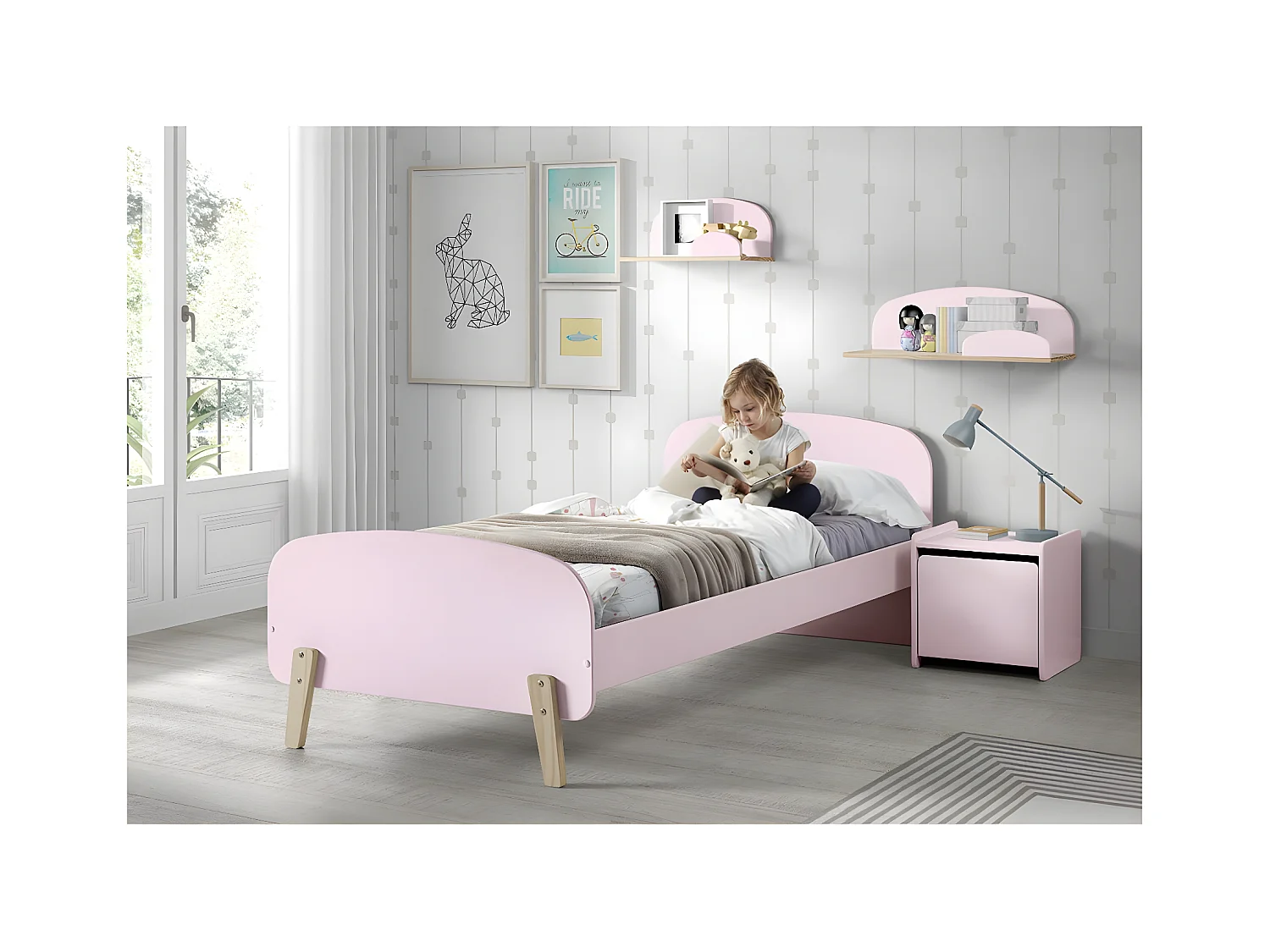 BODHI PINK - Chevet 1 Porte avec Rebords Rose